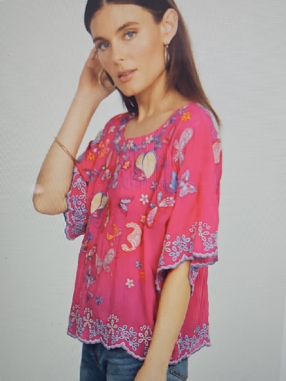 Johnny Was Hot Pink Embroidered Butterfly  Bellona Blouse Sz 3X - Picture 8 of 9
